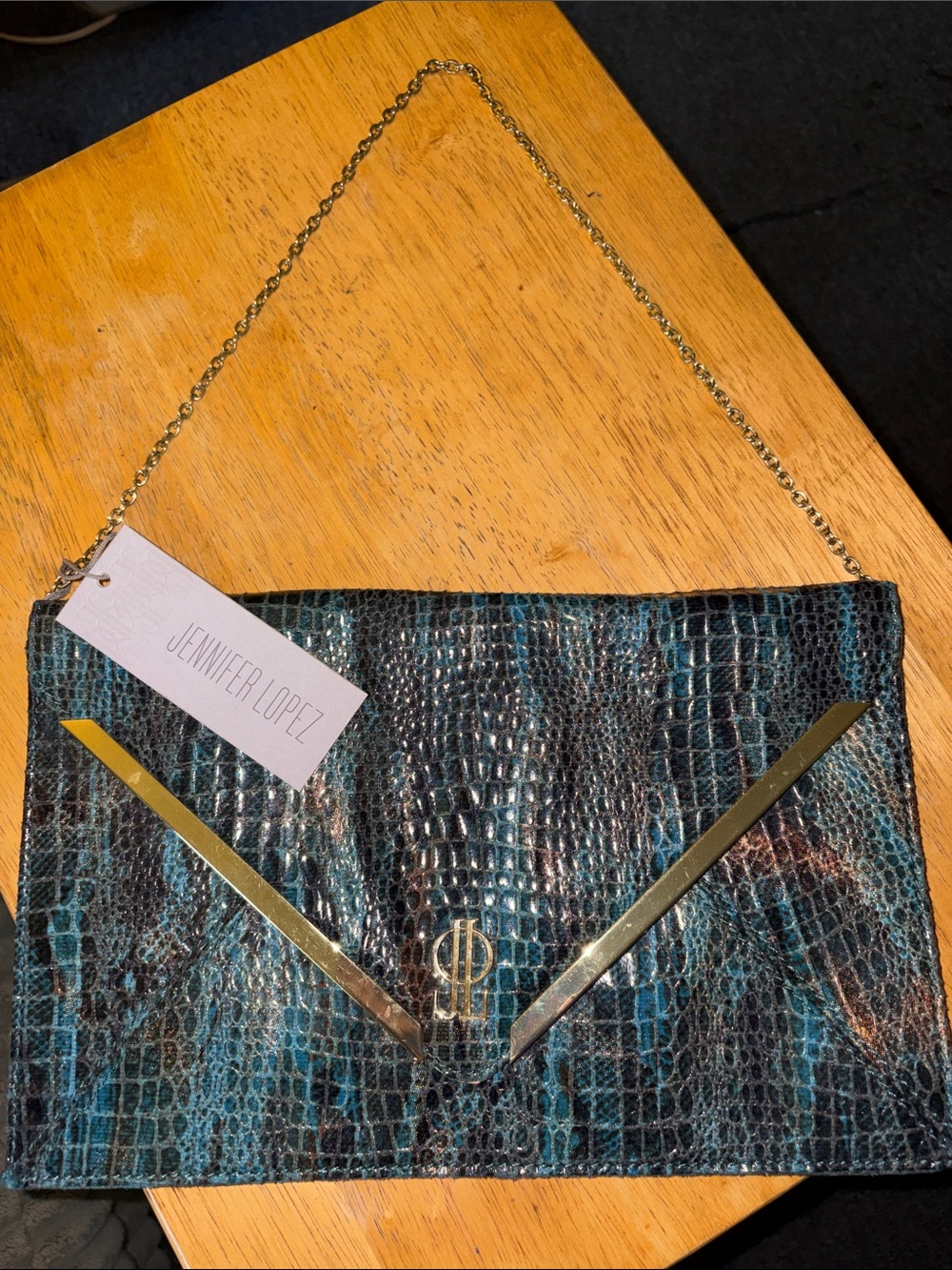 Jennifer Lopez JLo Handbag Shoulder Clutch Rochelle Peacock Faux Green